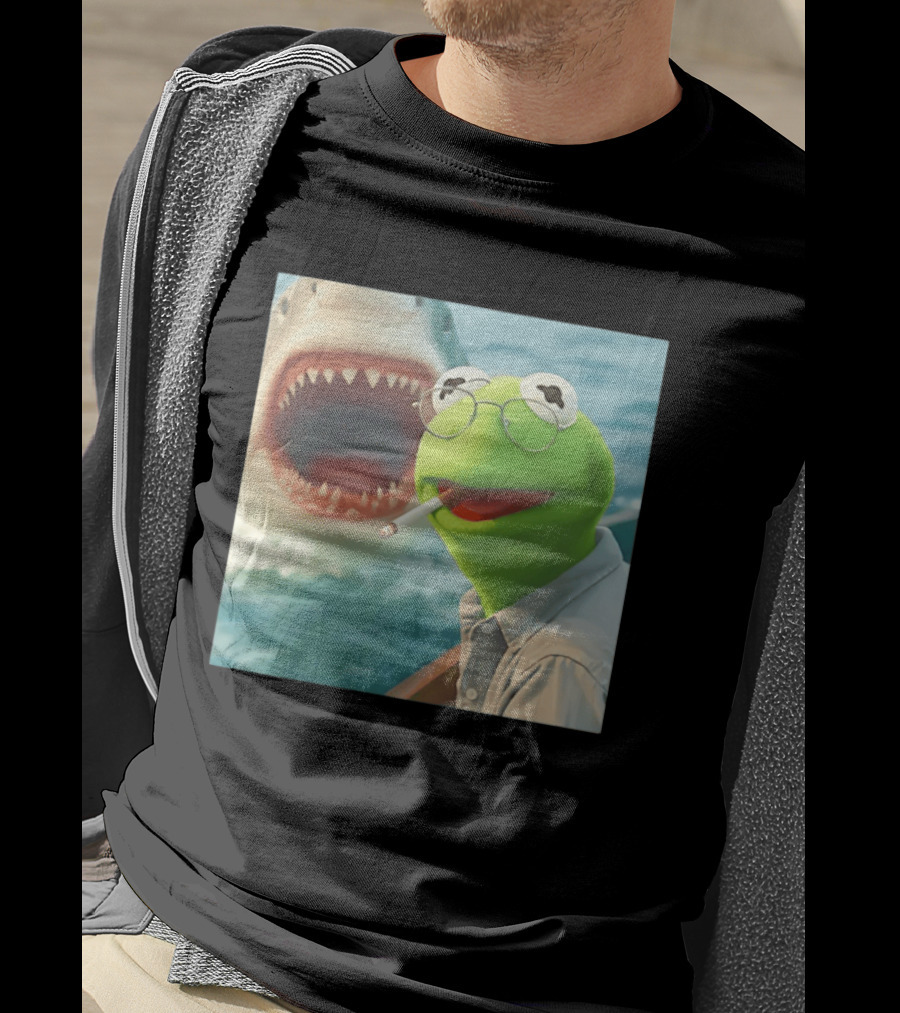 Kermit Smoking With Jaws Shark Movie T-Shirt
