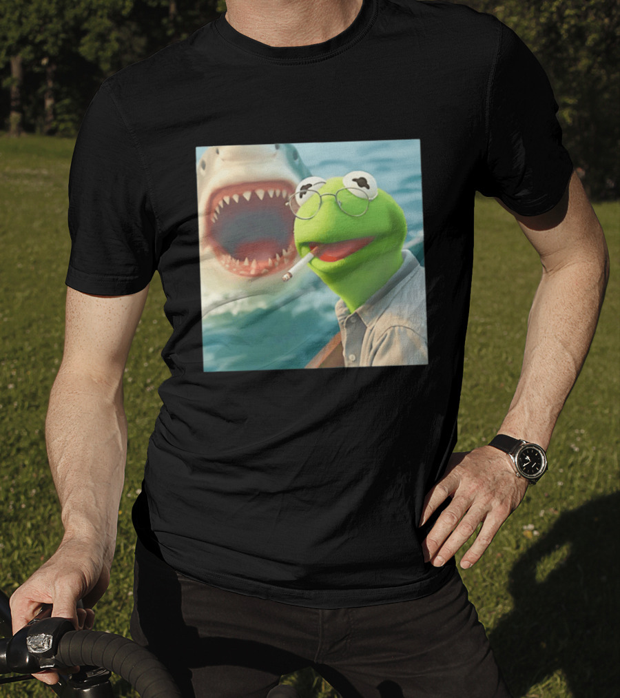 Kermit Smoking With Jaws Shark Movie T-Shirt