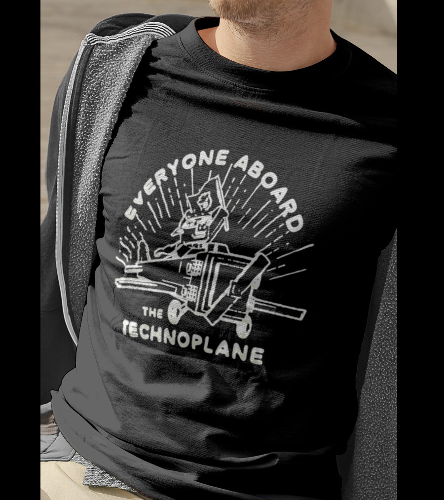 Everyone Aboard The Technoplane Retro Cartoon Pilot Adventure T-Shirt