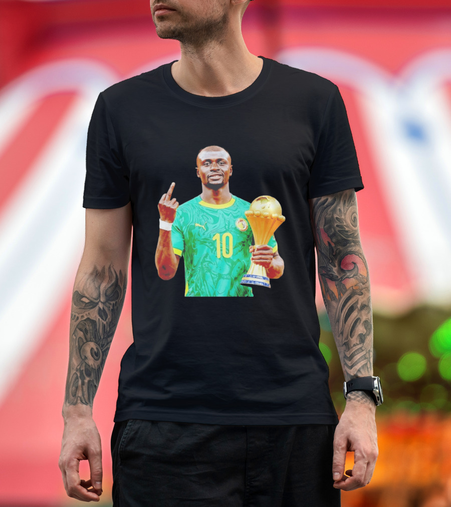 Sadio Mane Number 10 Senegal Jersey Holding Trophy Middle Finger T-Shirt