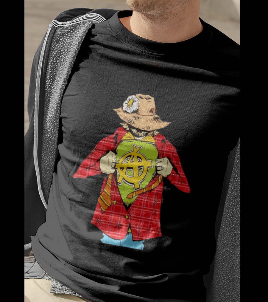 Scarecrow Anarchy Symbol With Plaid Jacket And Straw Hat T-Shirt