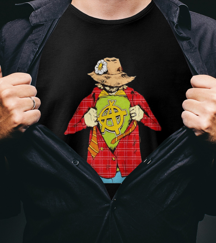 Scarecrow Anarchy Symbol With Plaid Jacket And Straw Hat T-Shirt