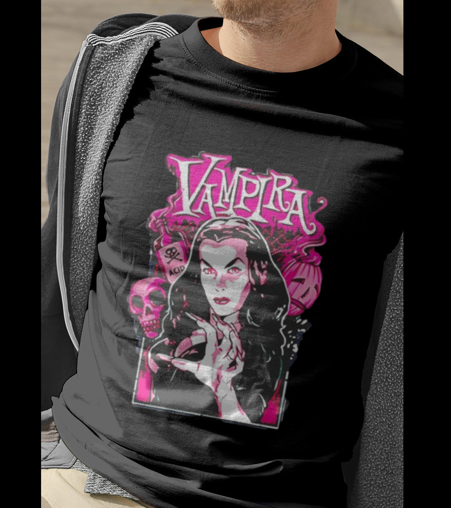 Vampira Gothic Skull And Acid Horror Iconic Midnight Ramble T-Shirt