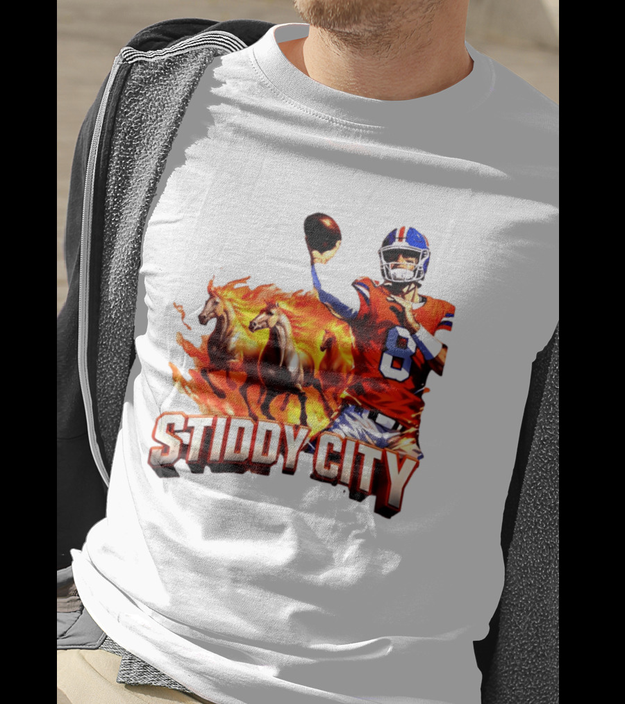 Denver Broncos Stiddy City Quarterback And Horses In Flames T-Shirt
