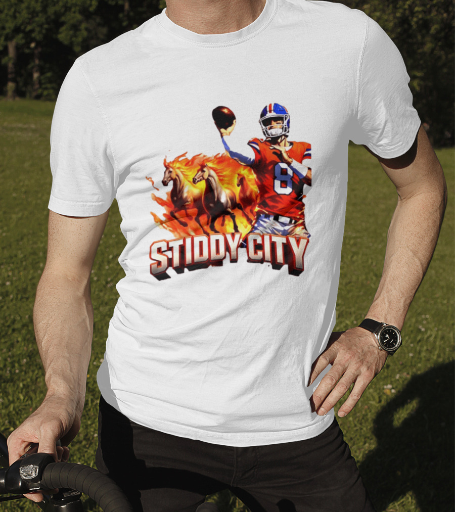 Denver Broncos Stiddy City Quarterback And Horses In Flames T-Shirt