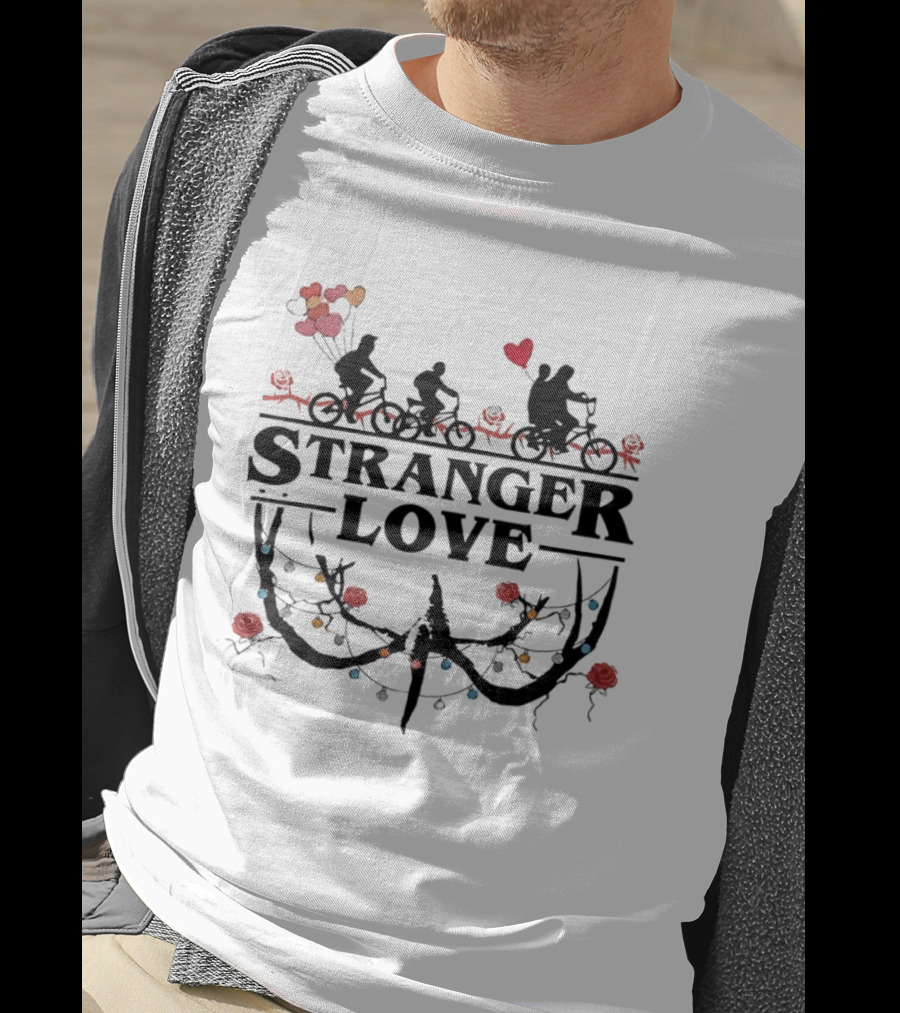 Stranger Love Biking Adventure Heart Balloons Roses Lights T-Shirt