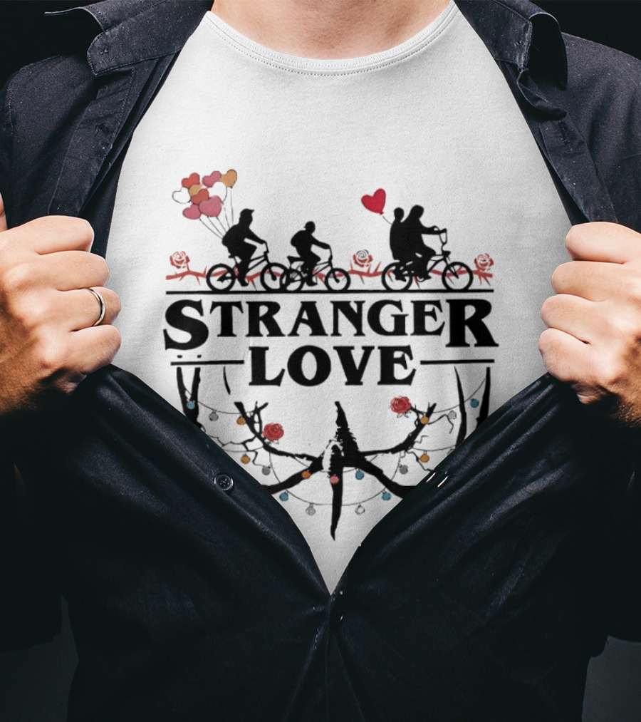 Stranger Love Biking Adventure Heart Balloons Roses Lights T-Shirt