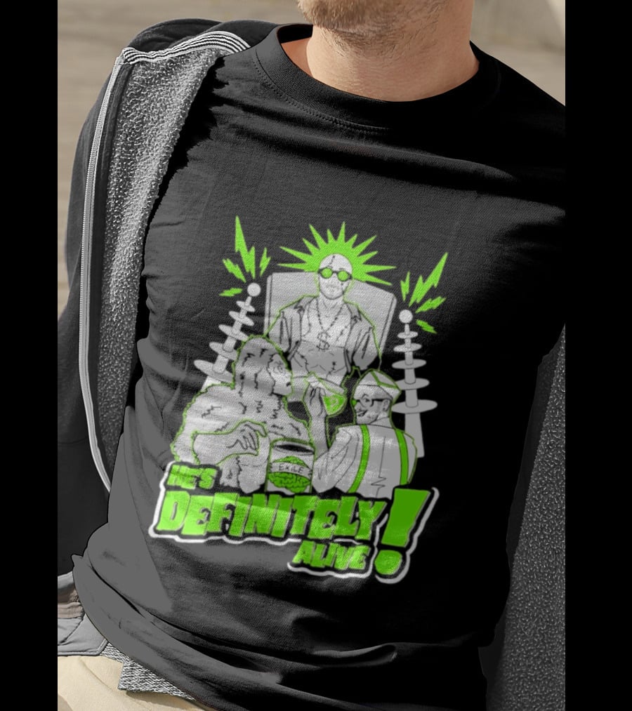 He's Definitely Alive Exile Bright Green Highlights Gorilla And Scientist T-Shirt
