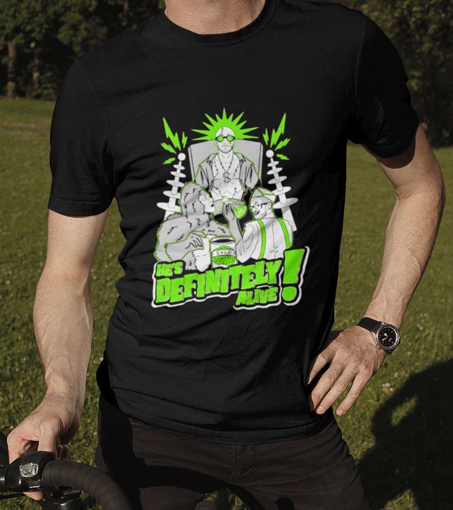 He's Definitely Alive Exile Bright Green Highlights Gorilla And Scientist T-Shirt