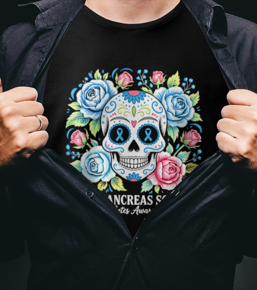 Dead Pancreas Society Skull Flower Diabetes Awareness T-Shirt