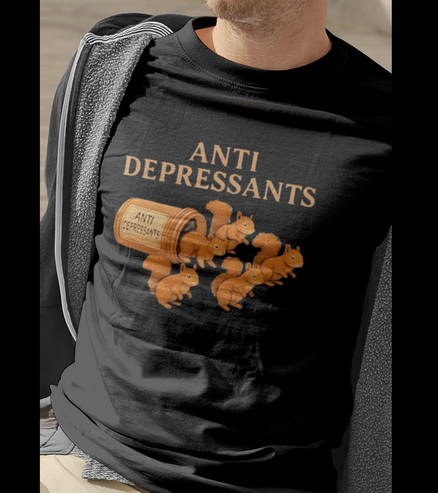 Squirrel Anti Depressants Funny Squirrels In Bottle T-Shirt
