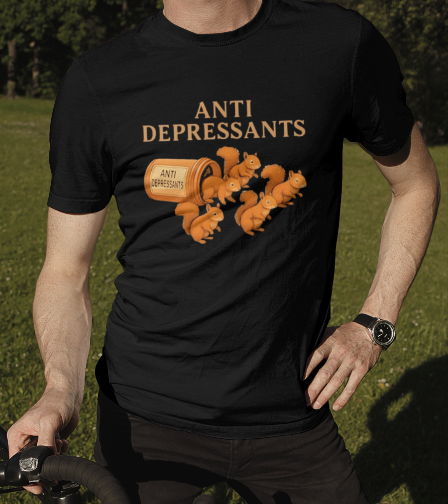 Squirrel Anti Depressants Funny Squirrels In Bottle T-Shirt