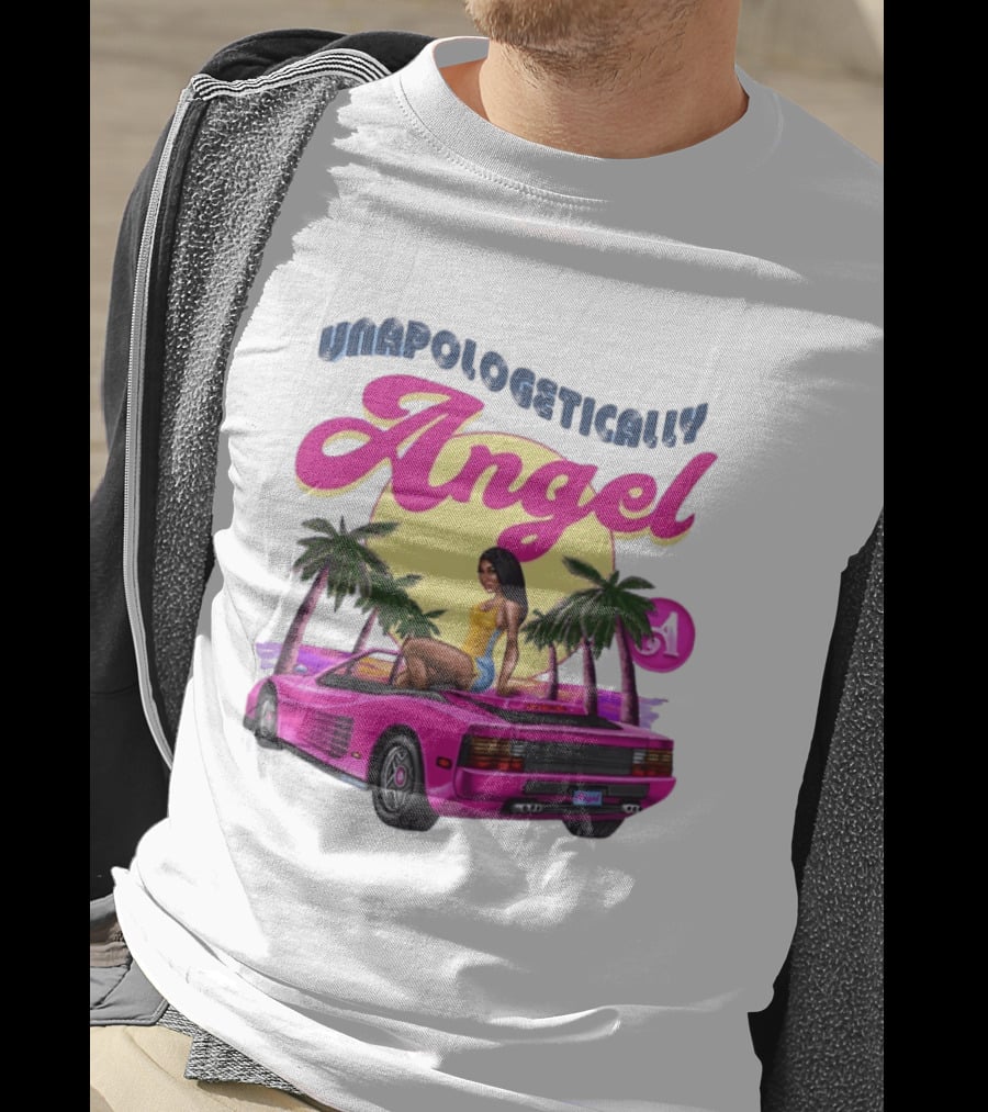 Unapologetically Angel Paradise Sunset With Pink Car And Palm Trees T-Shirt