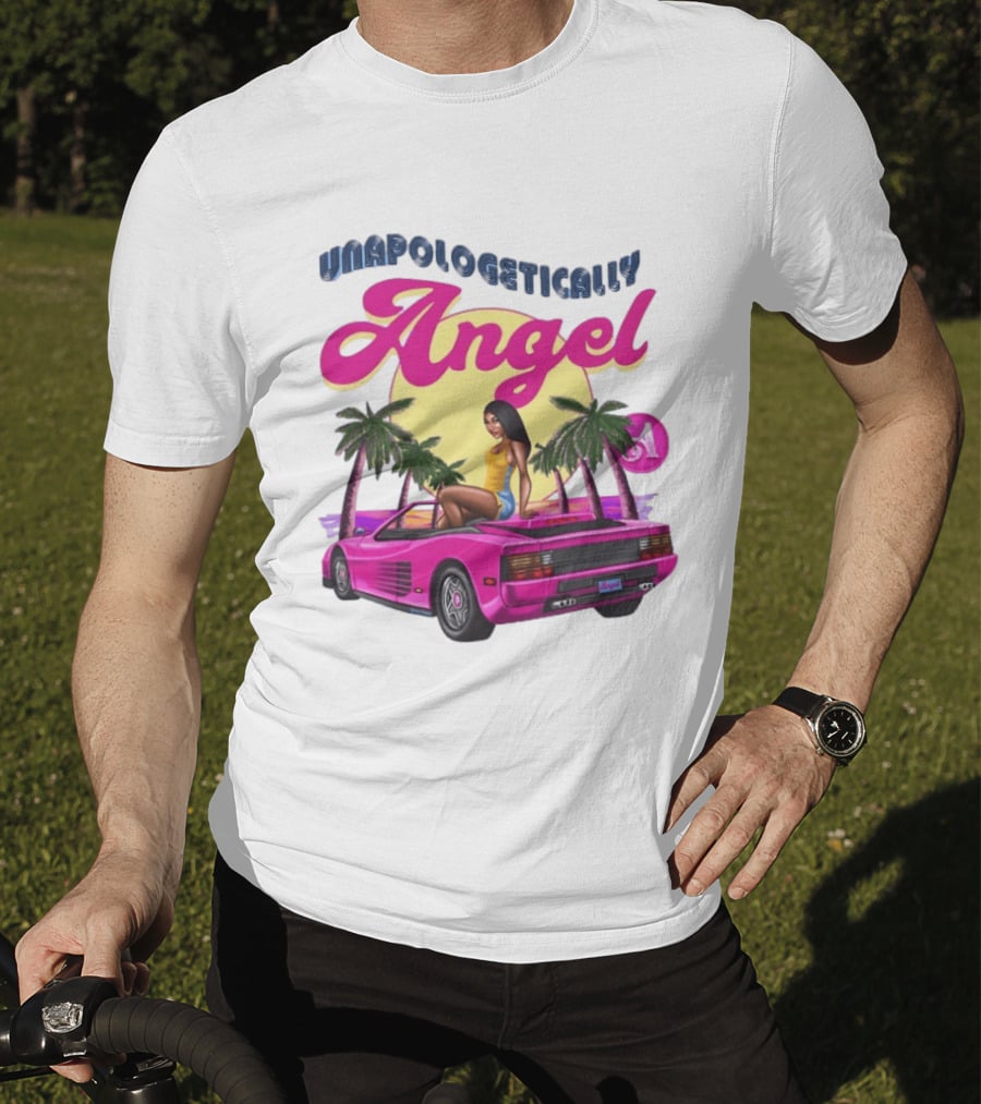 Unapologetically Angel Paradise Sunset With Pink Car And Palm Trees T-Shirt