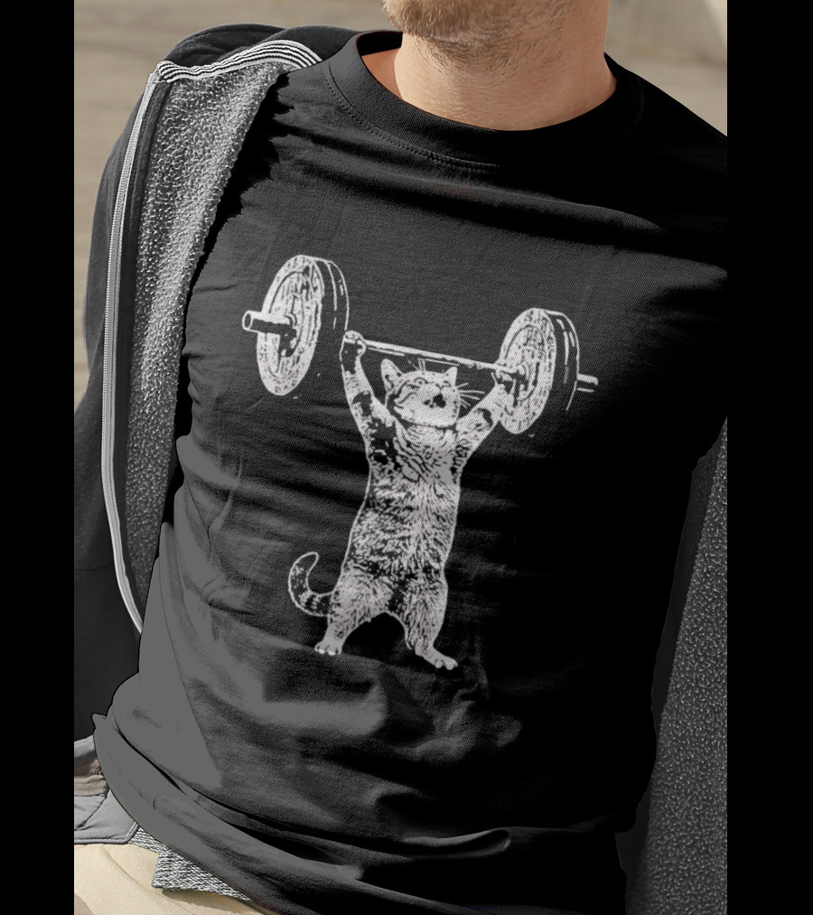 Cat Shoulder Overhead Press Weightlifting Feline Lifting Barbell T-Shirt