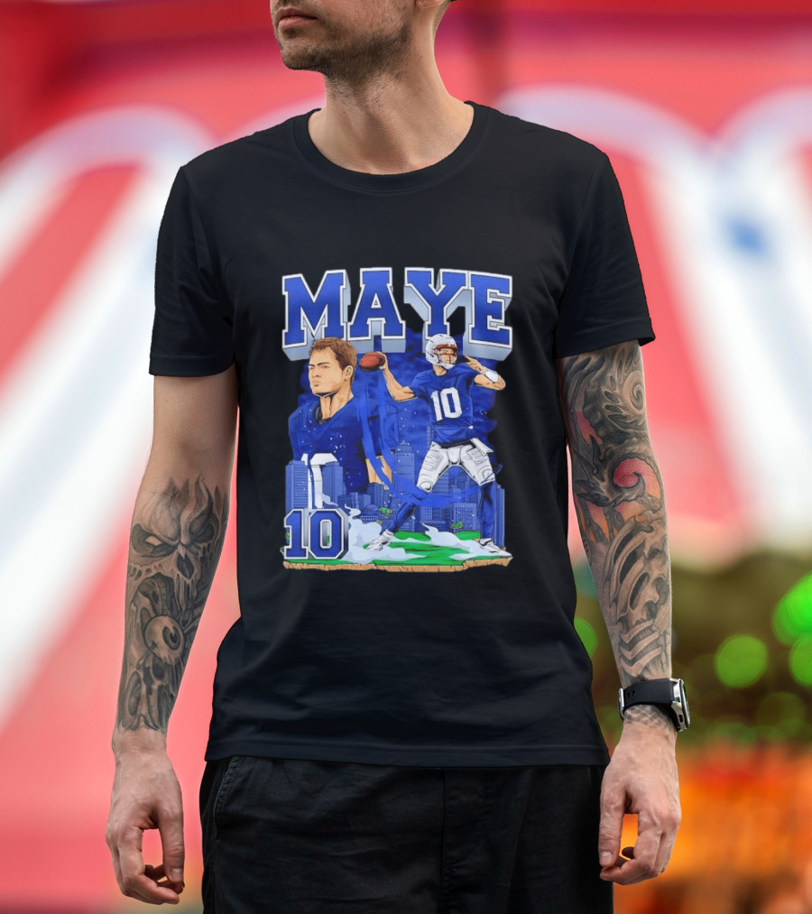 Maye Number 10 Quarterback Football Player City Skyline T-Shirt