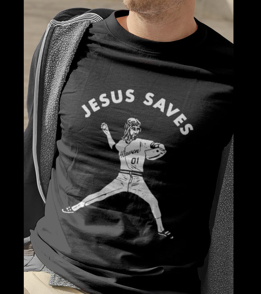 Jesus Saves 01 Baseball Pitcher Heavenly Religious Message T-Shirt