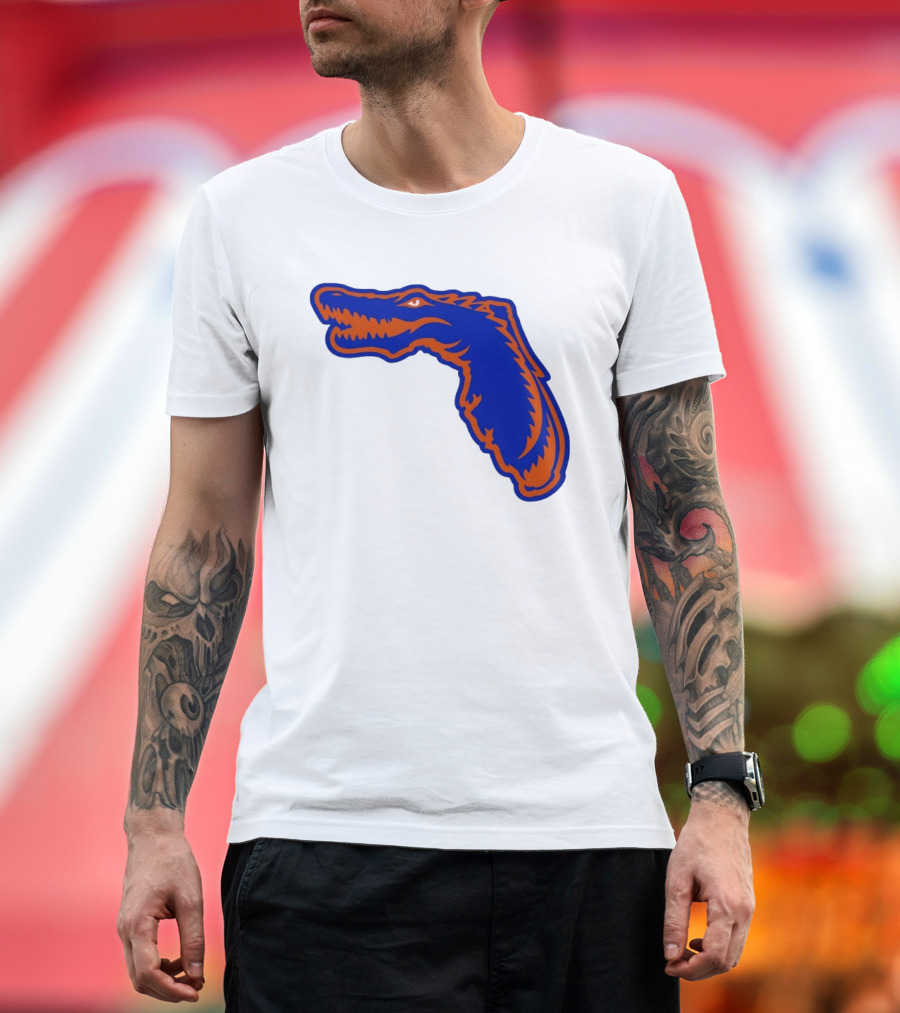 Florida Gators State Shape Blue Orange Gator Map T-Shirt
