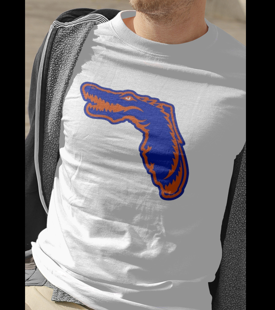 Florida Gators State Shape Blue Orange Gator Map T-Shirt
