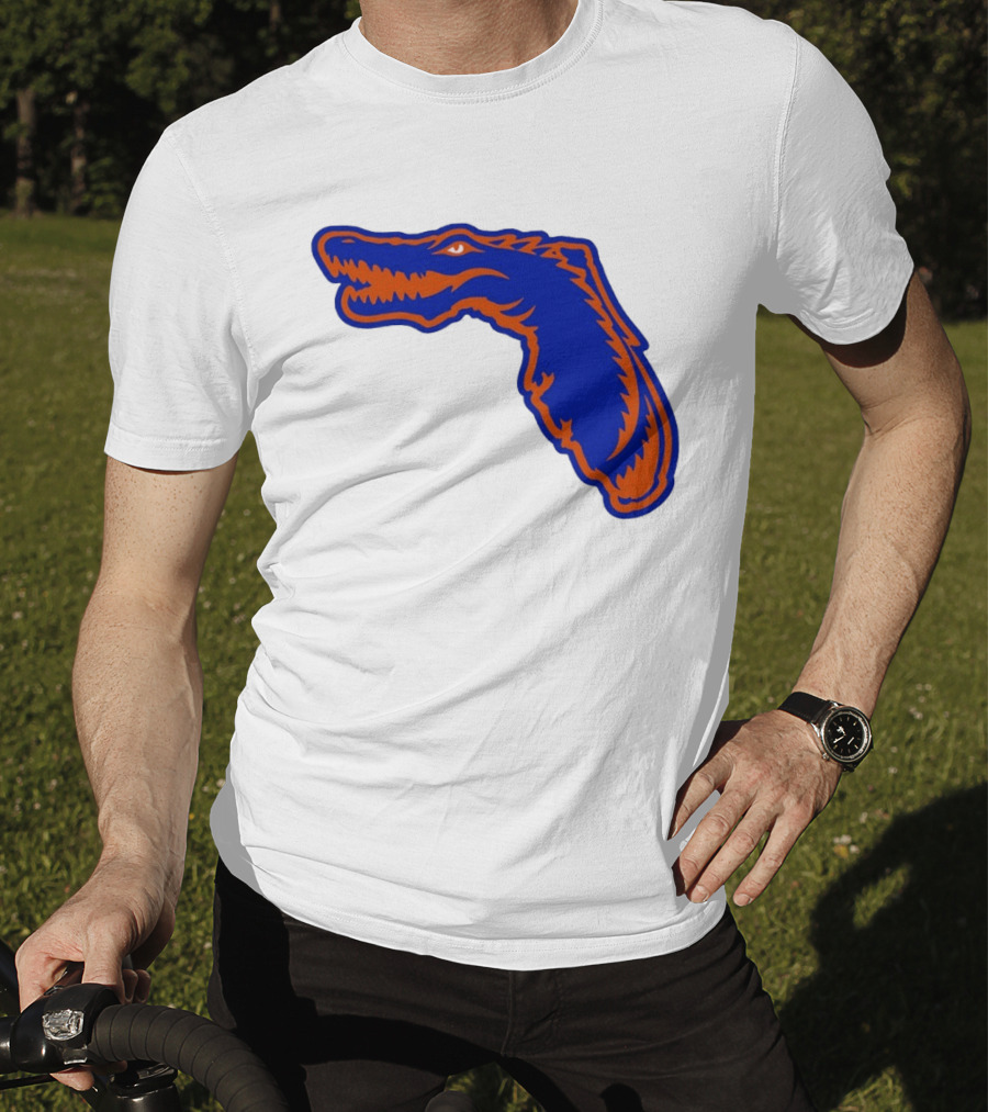 Florida Gators State Shape Blue Orange Gator Map T-Shirt
