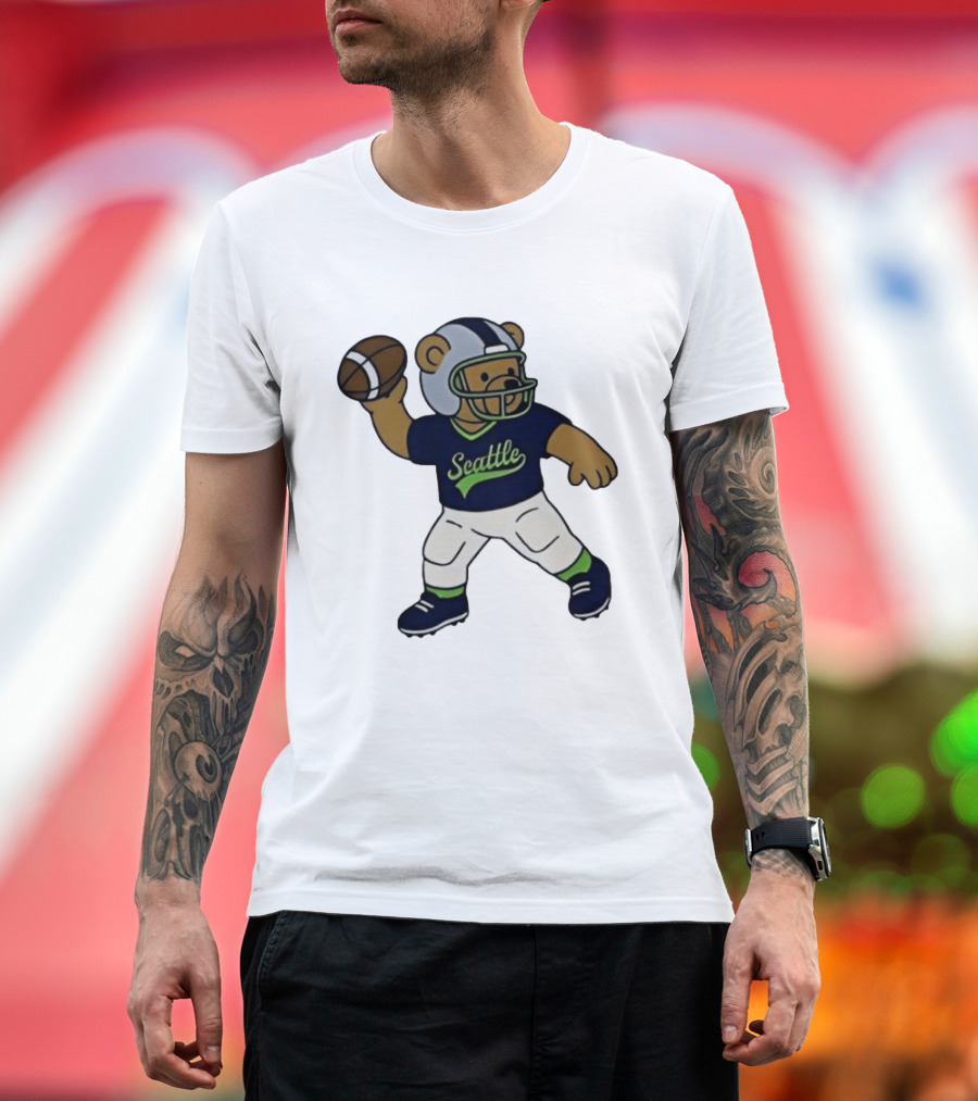 Teddy Bear Football Player Throwing Ball Seattle T-Shirt