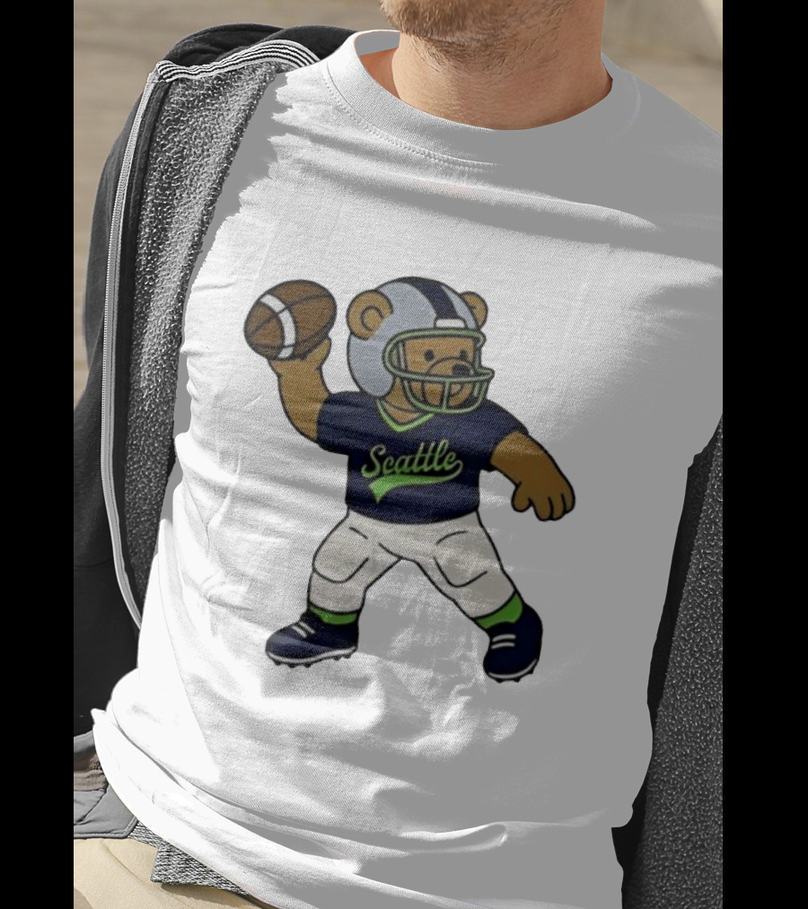 Teddy Bear Football Player Throwing Ball Seattle T-Shirt