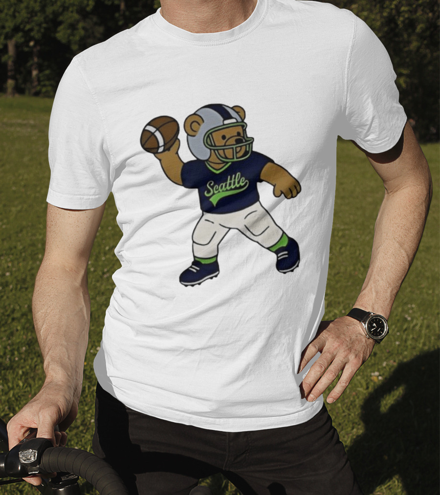 Teddy Bear Football Player Throwing Ball Seattle T-Shirt