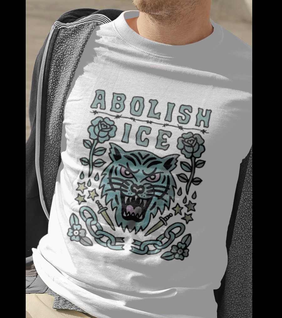Tiger Abolish ICE Tattoo Chains Roses And Stars T-Shirt