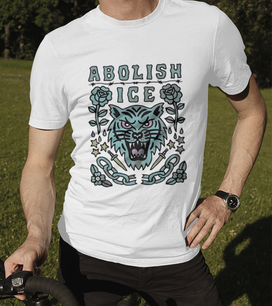 Tiger Abolish ICE Tattoo Chains Roses And Stars T-Shirt
