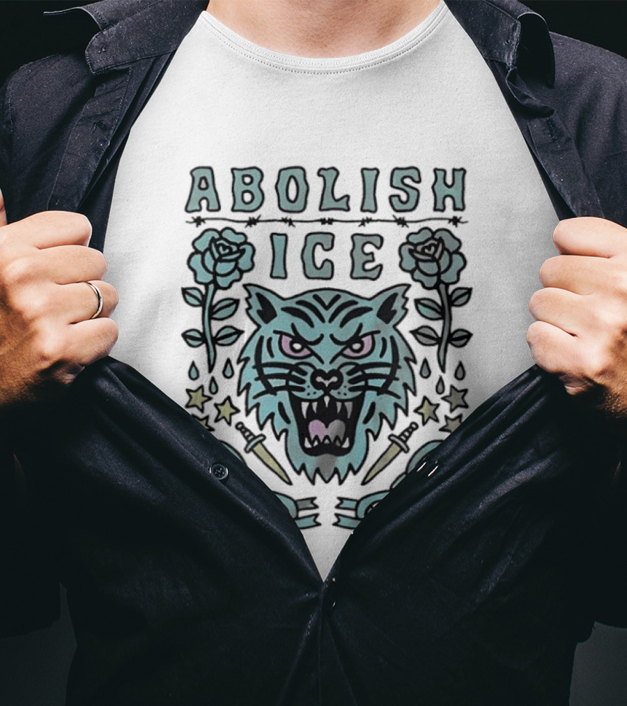 Tiger Abolish ICE Tattoo Chains Roses And Stars T-Shirt