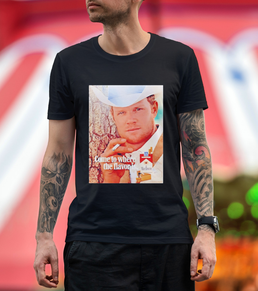 Come To Where The Flavor Is Marlboro Man Cowboy White Hat Cigarette T-Shirt
