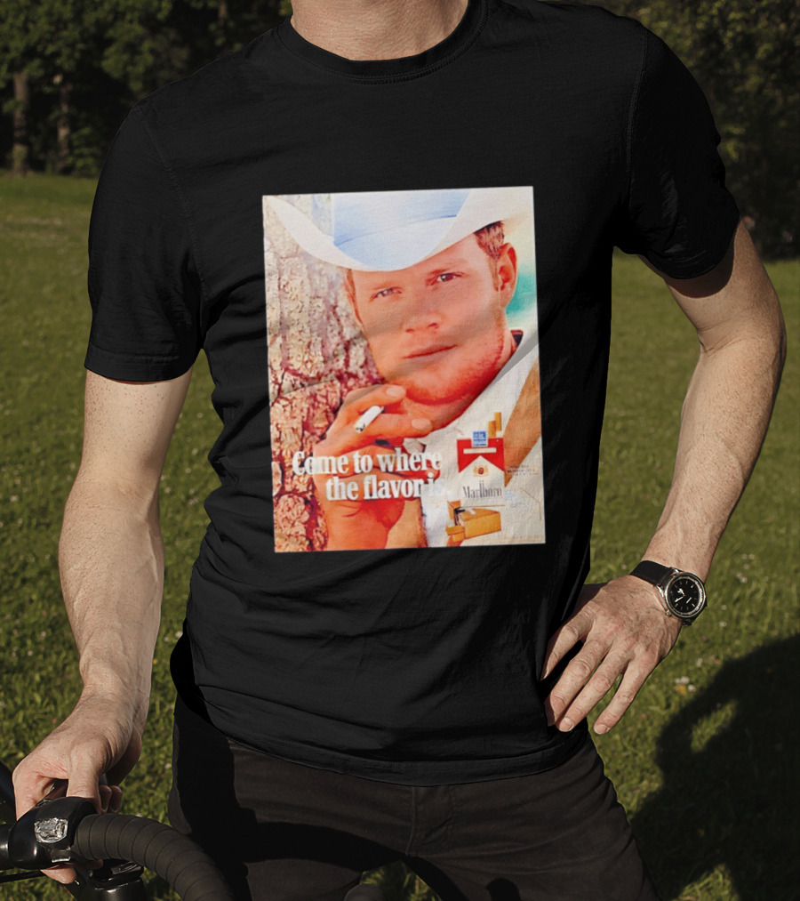 Come To Where The Flavor Is Marlboro Man Cowboy White Hat Cigarette T-Shirt
