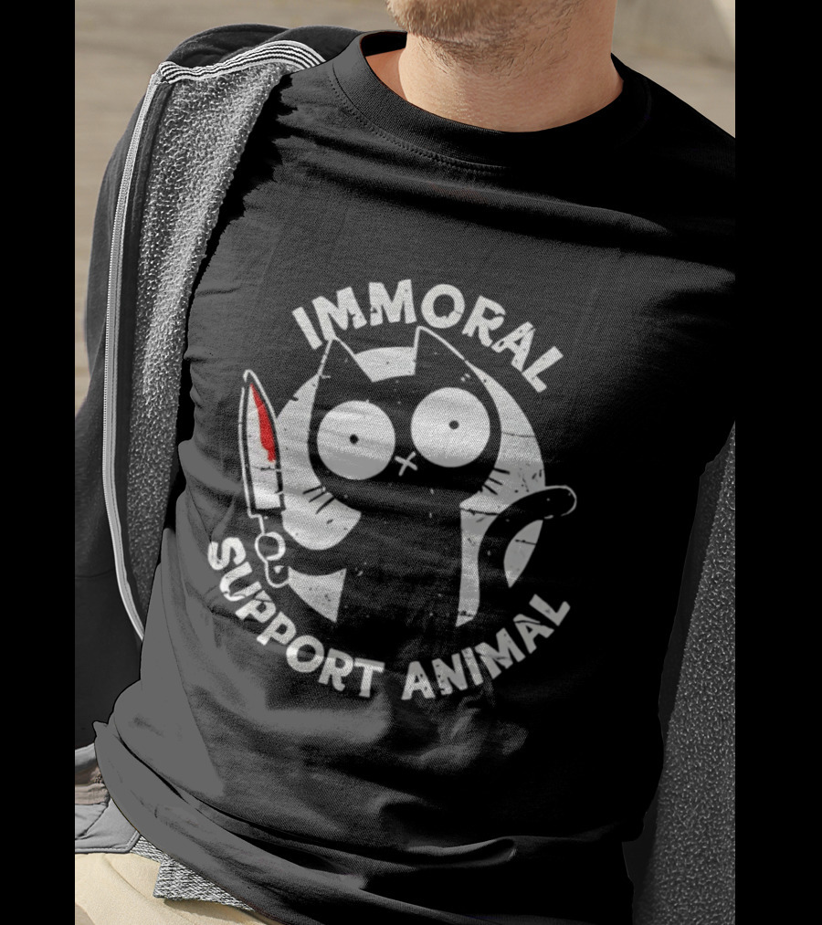 Immoral Support Animal Cat With Knife T-Shirt