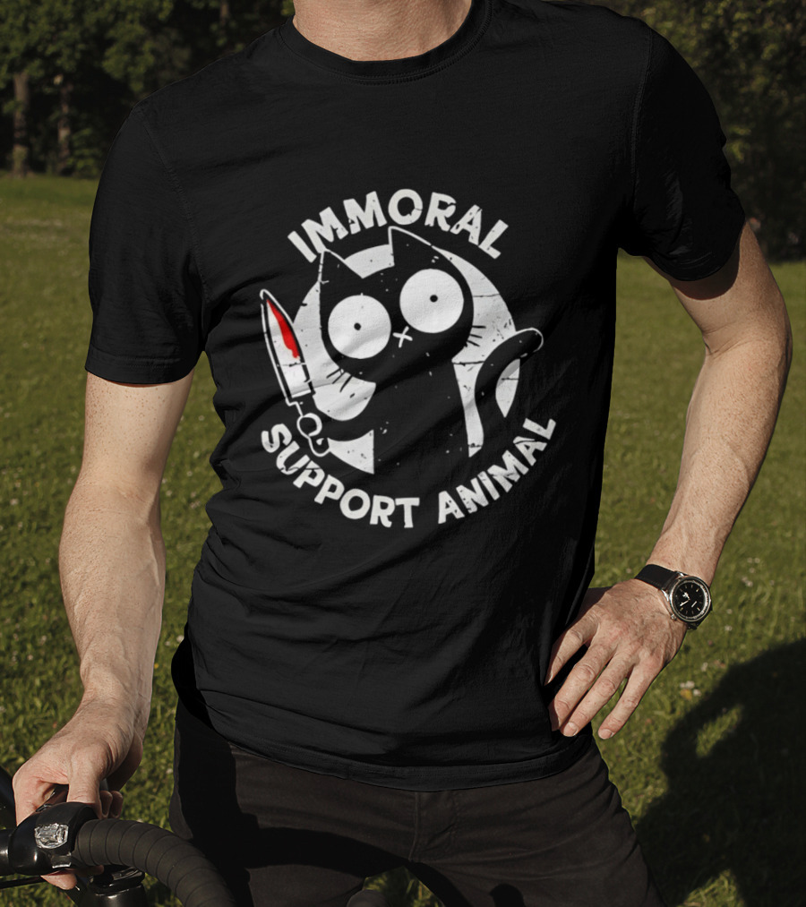 Immoral Support Animal Cat With Knife T-Shirt