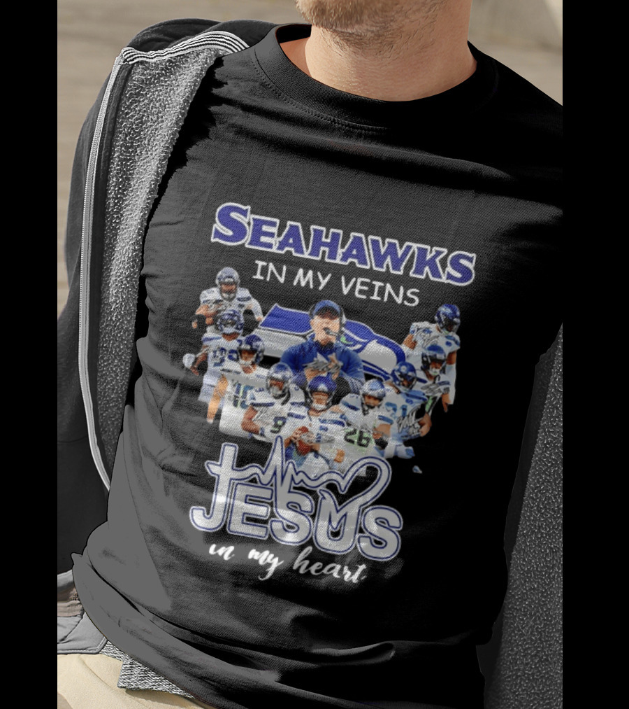 Seattle Seahawks In My Veins Jesus In My Heart Football Fans T-Shirt