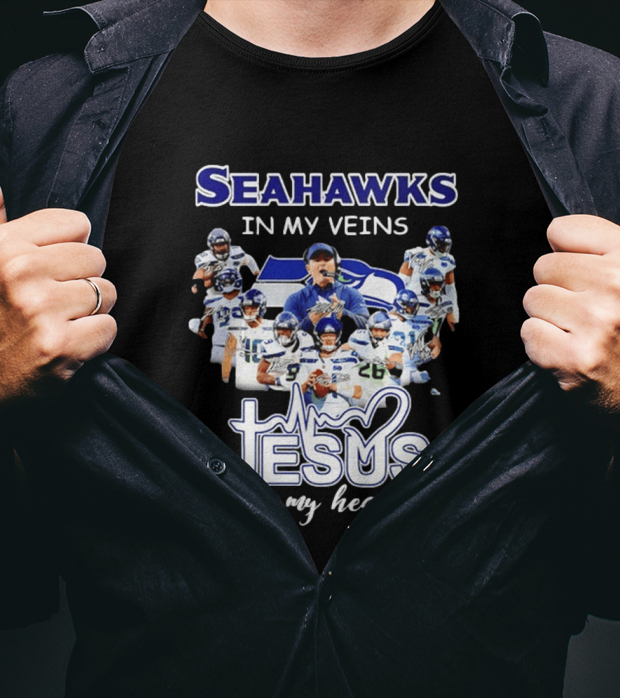 Seattle Seahawks In My Veins Jesus In My Heart Football Fans T-Shirt