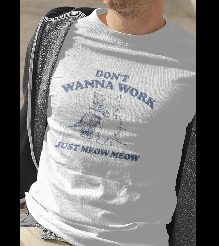 Don't Wanna Work Just Meow Meow Two Cats Hugging T-Shirt