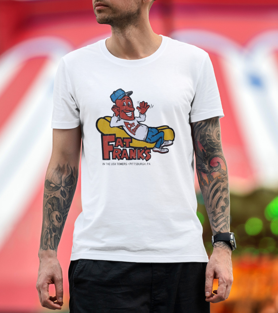 Fat Frank's In The USX Towers Pittsburgh PA Hot Dogs Retro Cartoon T-Shirt
