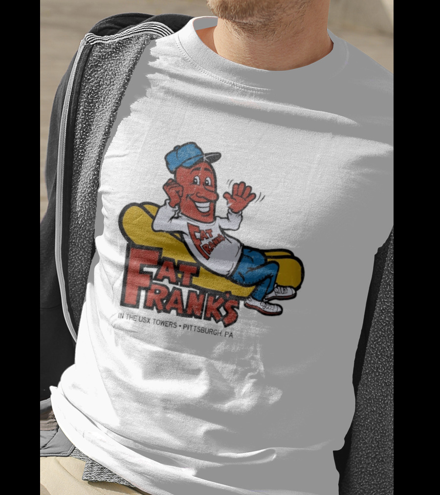Fat Frank's In The USX Towers Pittsburgh PA Hot Dogs Retro Cartoon T-Shirt