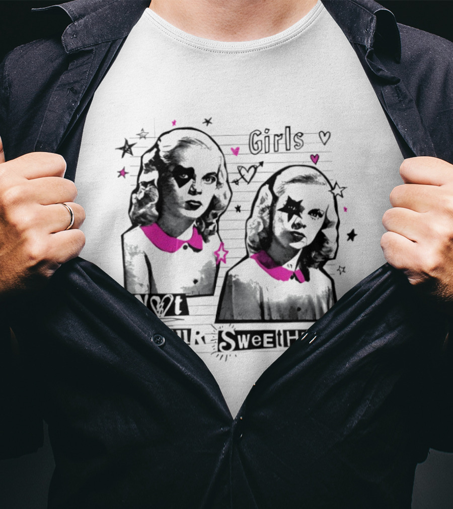 Girls Not Your Sweetheart Retro Pink Collar Twins T-Shirt