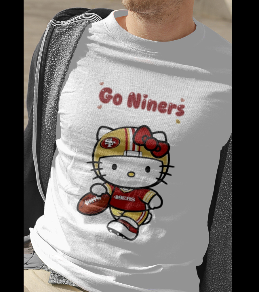 Go Niners SF Oval Gold Helmet Jersey Hello Kitty Football Bow T-Shirt