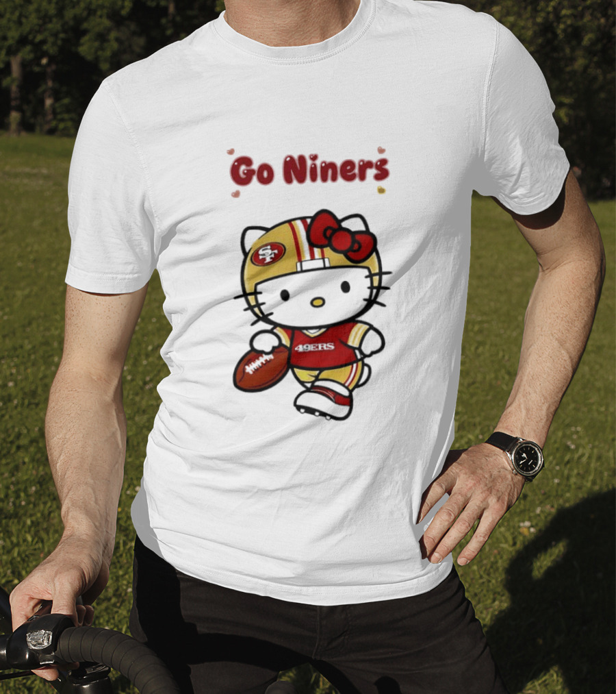 Go Niners SF Oval Gold Helmet Jersey Hello Kitty Football Bow T-Shirt