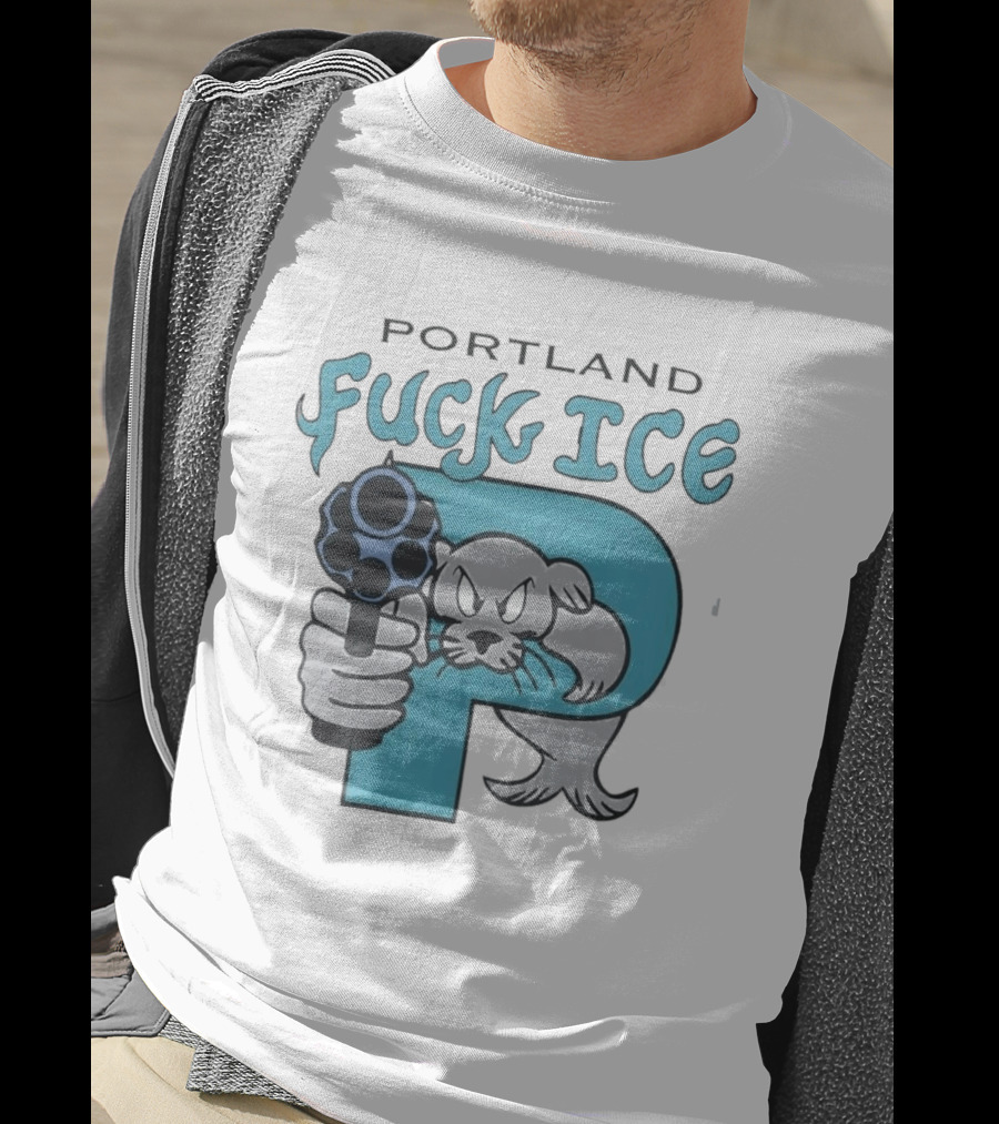 Portland Fuck ICE Seal Holding Revolver Protest T-Shirt