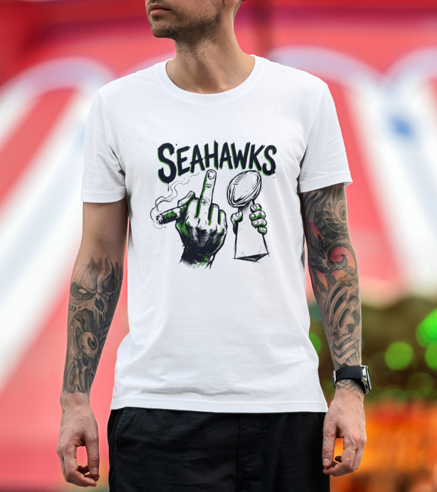Seahawks Middle Finger Smoking Trophy 2025 T-Shirt
