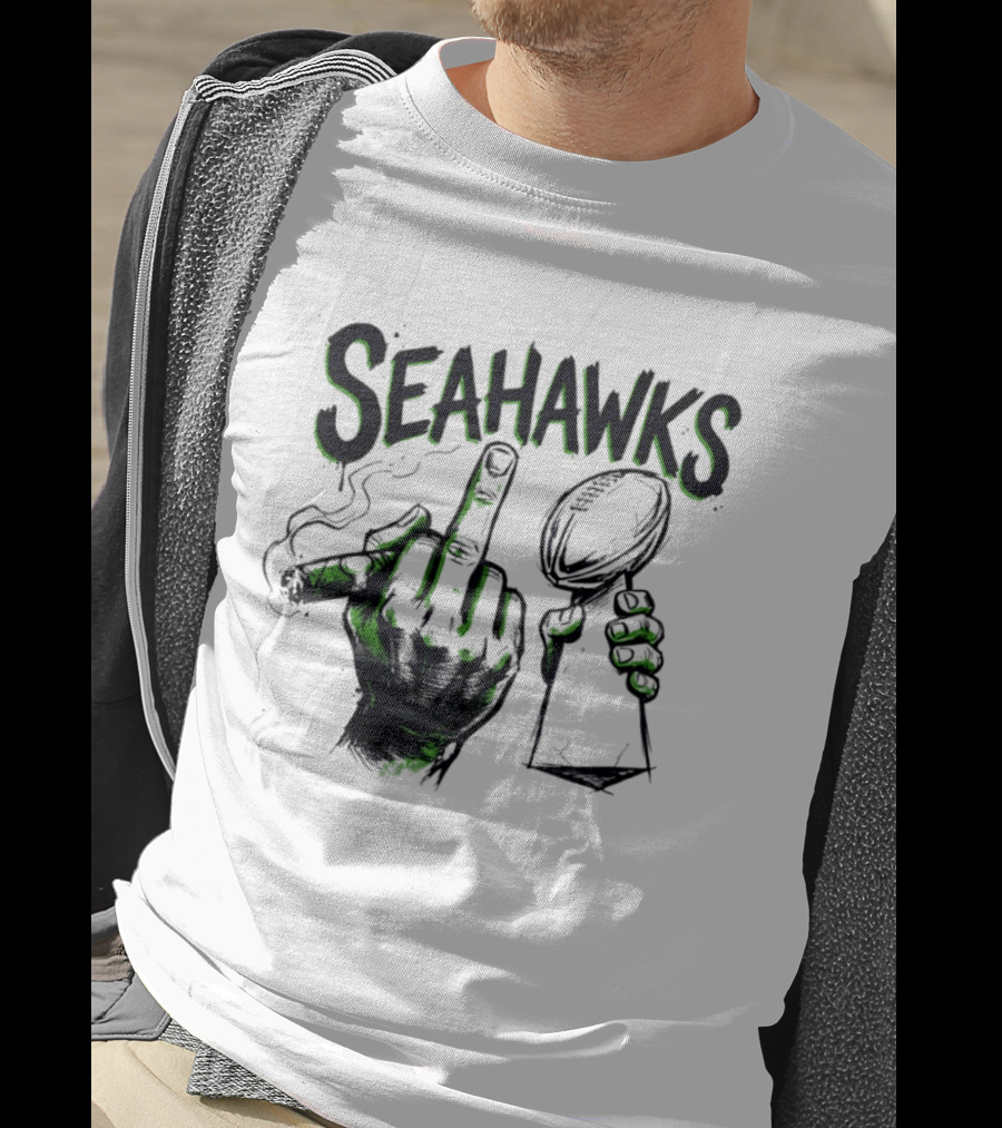 Seahawks Middle Finger Smoking Trophy 2025 T-Shirt