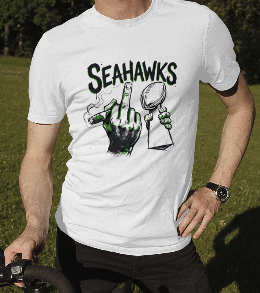Seahawks Middle Finger Smoking Trophy 2025 T-Shirt