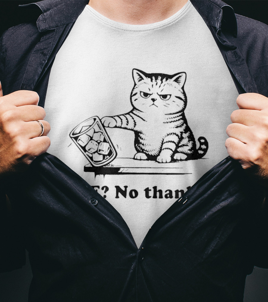 ICE No Thanks Angry Cat With Tipped Ice Glass T-Shirt