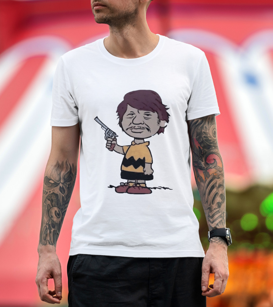 Charles Bronson Charlie Brown Mashup Character With Gun T-Shirt