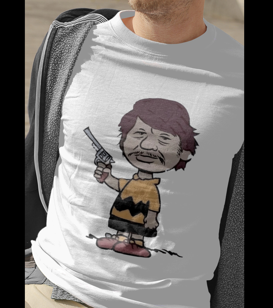 Charles Bronson Charlie Brown Mashup Character With Gun T-Shirt