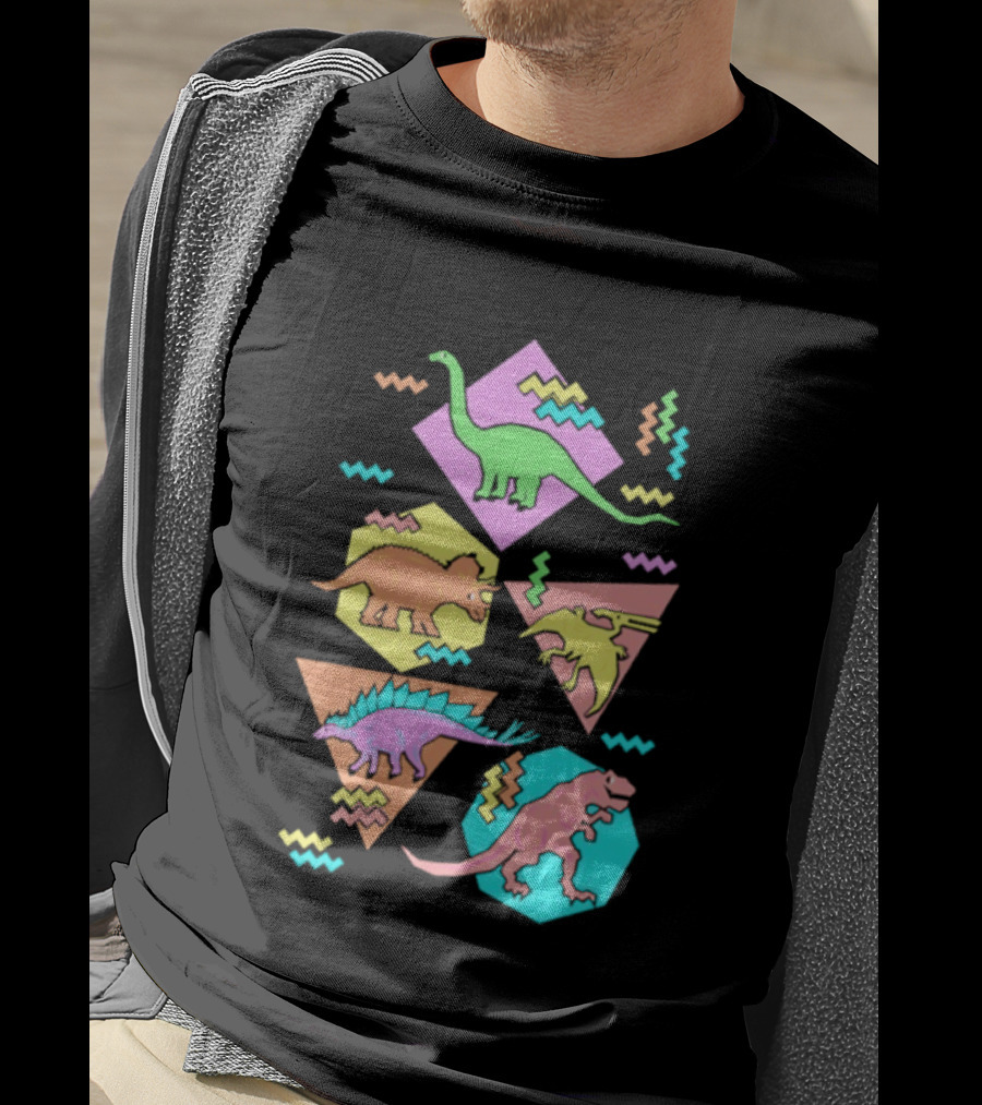 Brachiosaurus Triceratops Pterosauria Stegosaurus Tyrannosaurus Rex Cartoon Geometric T-Shirt
